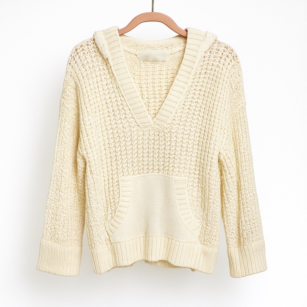 Free Assembly Open Weave Hoodie Sweater Long Sleeves Cream Womens Sz Med